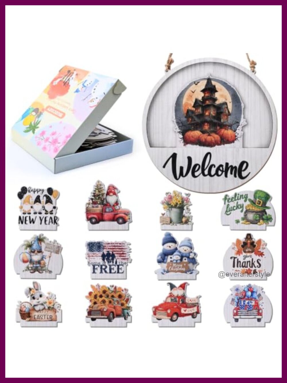 13pc Interchangeable Welcome Sign Set Wood Farmhouse Door Decor
